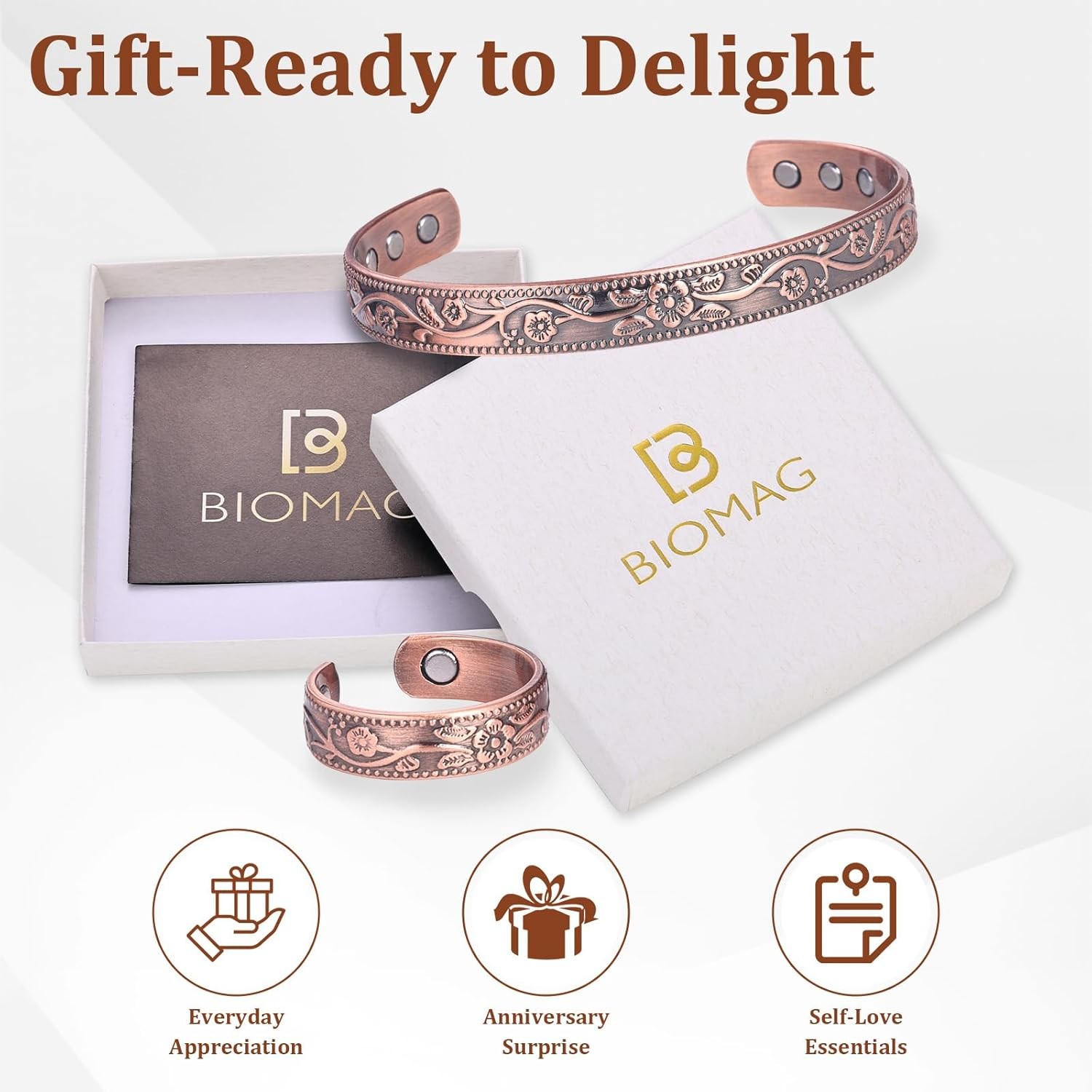 BioMag Copper Bracelet & Ring for Women, 99.99% Pure Copper Magnetic Bracelet Ly
