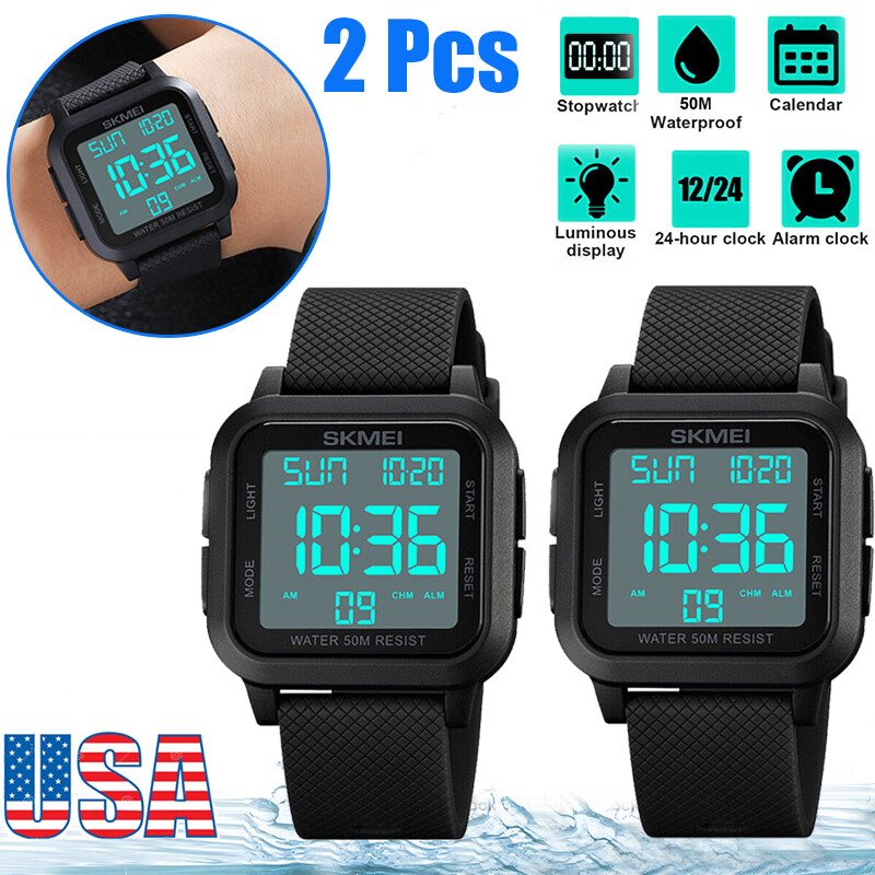 2X Men’s Military Sports Watch LED Large Digital Face Waterproof Wristwatch US
