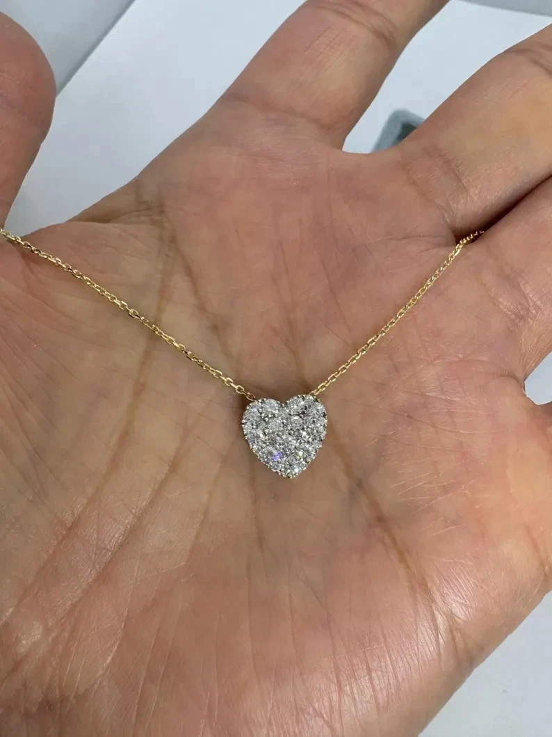 0.75Ct Round Cut Moissanite Heart Pendant 14K Yellow Gold Plated 18″ Free Chain
