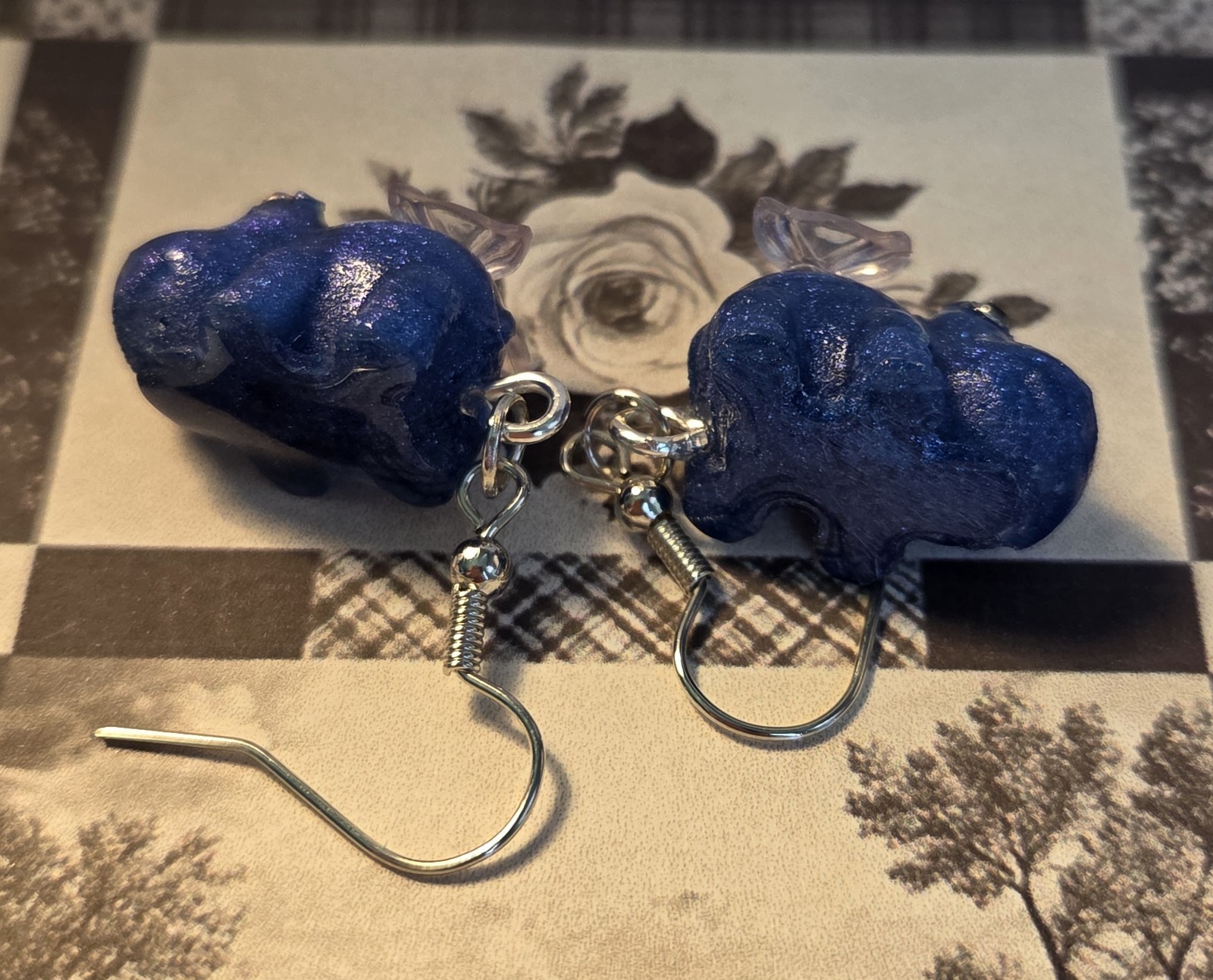 Handmade Blue Resin Animal Dangle/Drop Hook Earrings for Lobe, Earrings