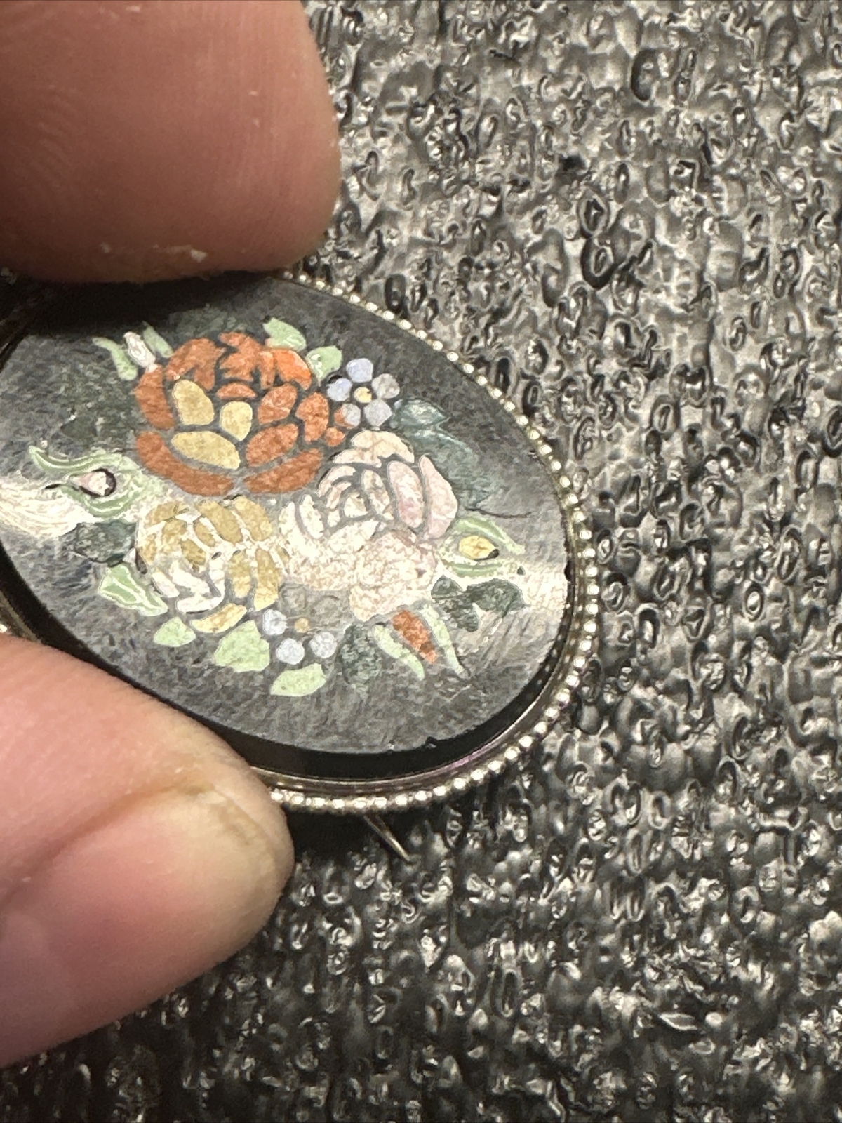 Antique Pietra dura inlay stone victorian brooch As Is