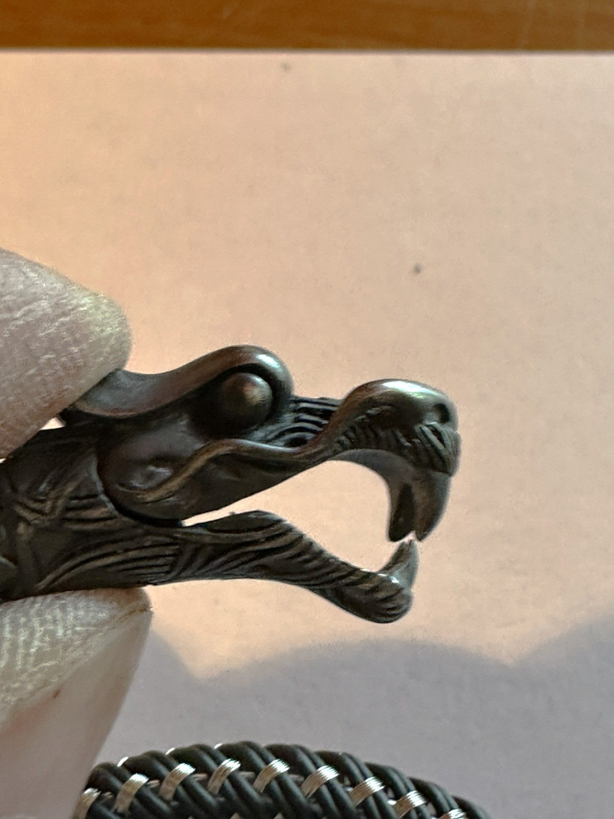 John Hardy Double Wrap Naga Nylon, Blackened Silver, & Bronze Bracelet – 16 in