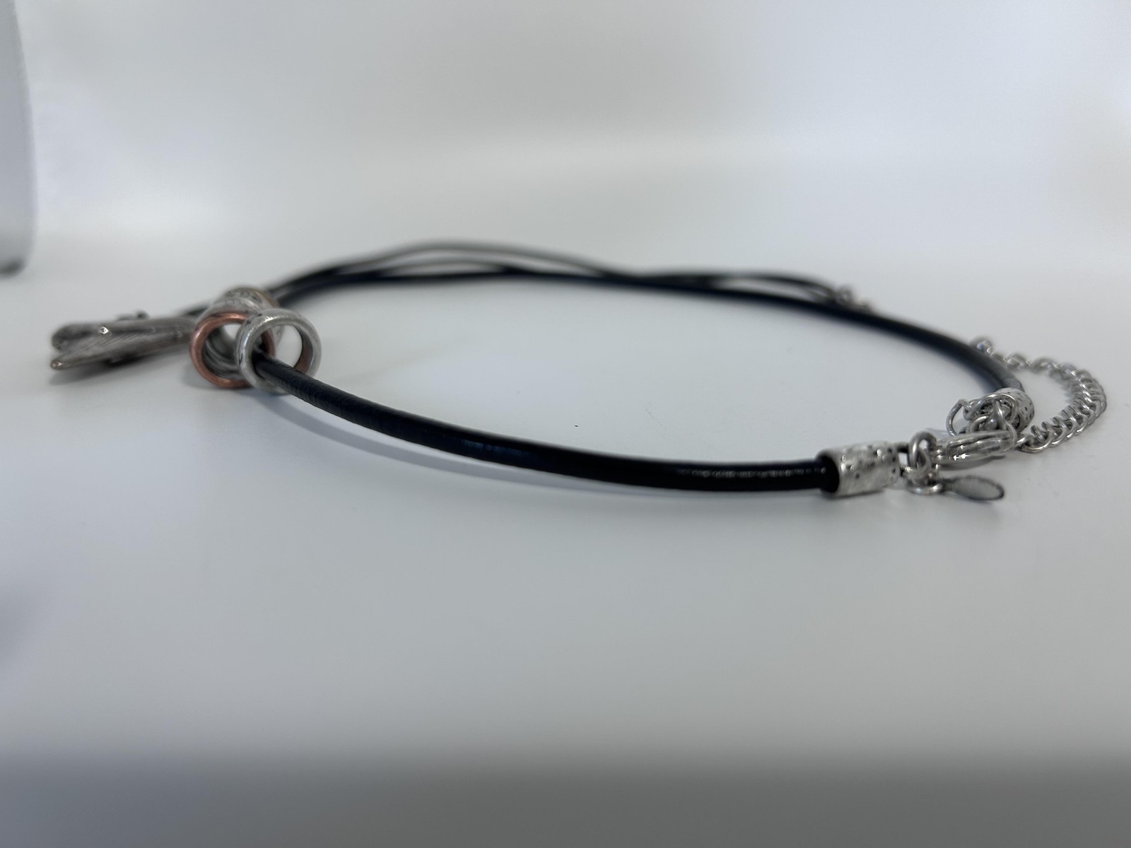 Premier Designs Necklace Black Cord Layered Shark Tooth Pendant Choker 18 In