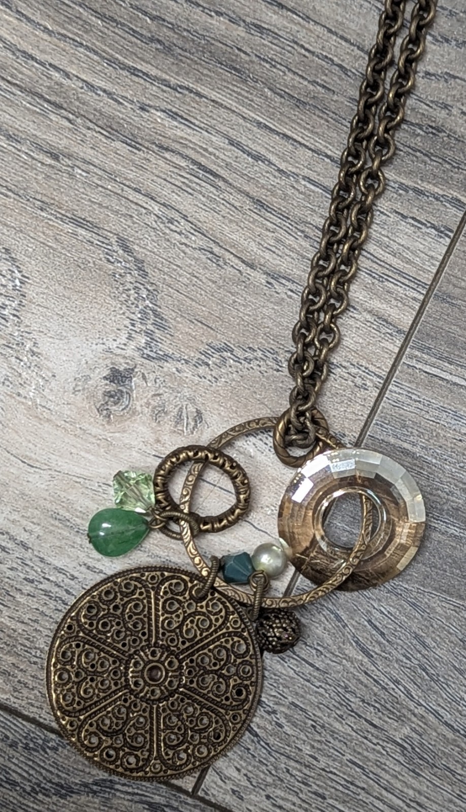 Liz Palacios S.F. Brass Crystal Charm Pendant Chain Necklace LizPalacios