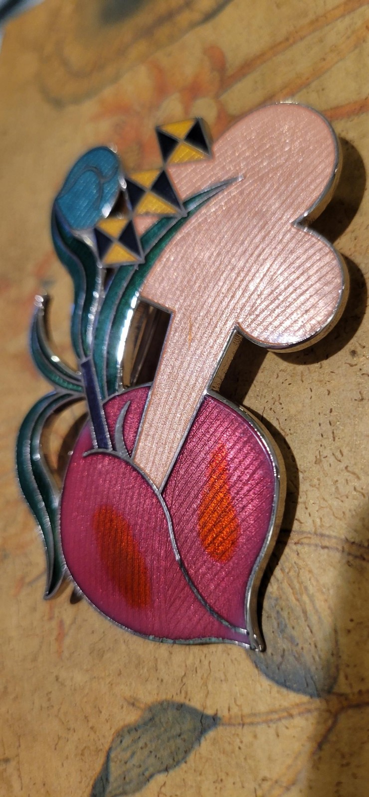 Peter Shire for ACME Studios “Wilcox” Brooch — Memphis Milano, 1985 Cloisonné