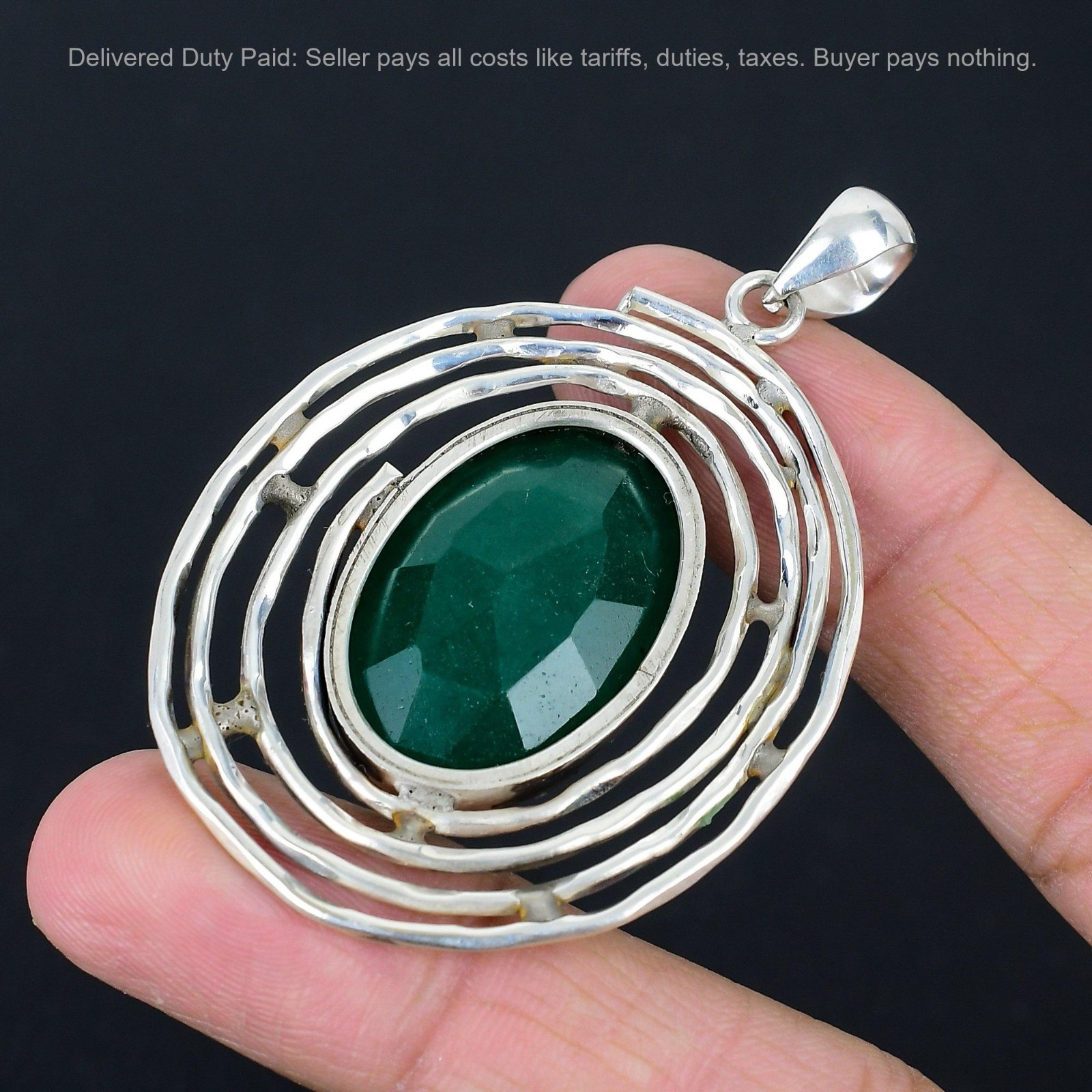 Oval Zambian Emrald Gemstone Sterling Silver Birthday Anniversary Unique Pendant