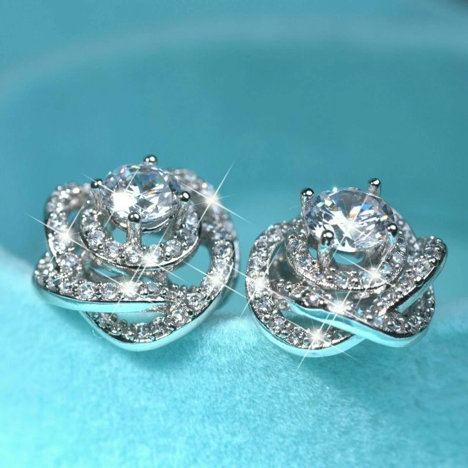 2.30Ct Lab Created Diamond Women’s Push Back Stud Earrings 14K White Gold Over