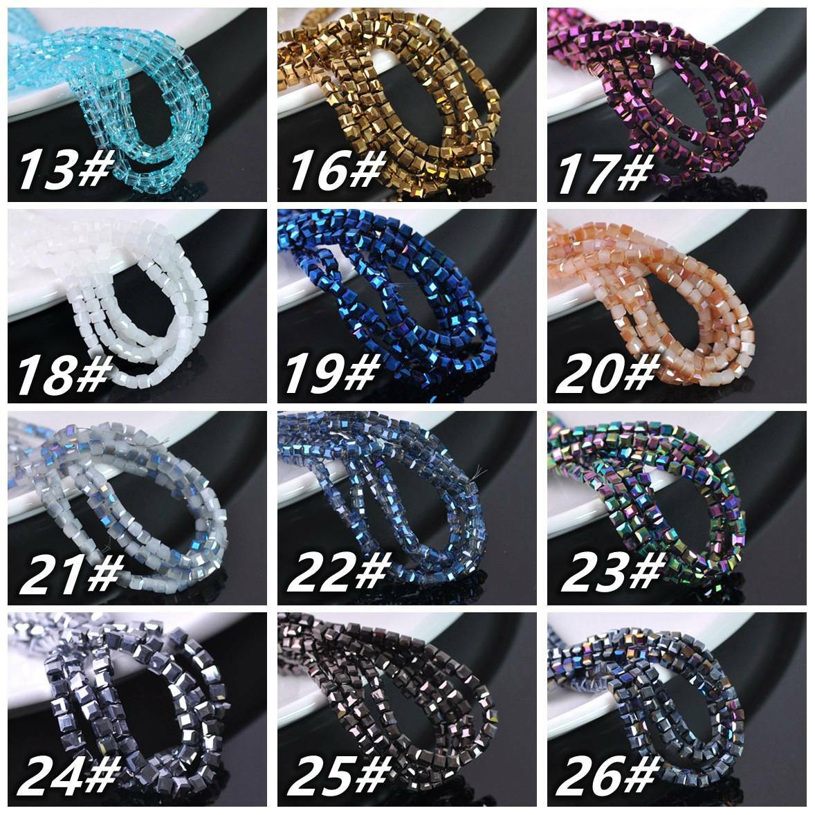 100pcs 4mm Small Cube Square Faceted Crystal Glass Loose Crafts Spacer Beads lot