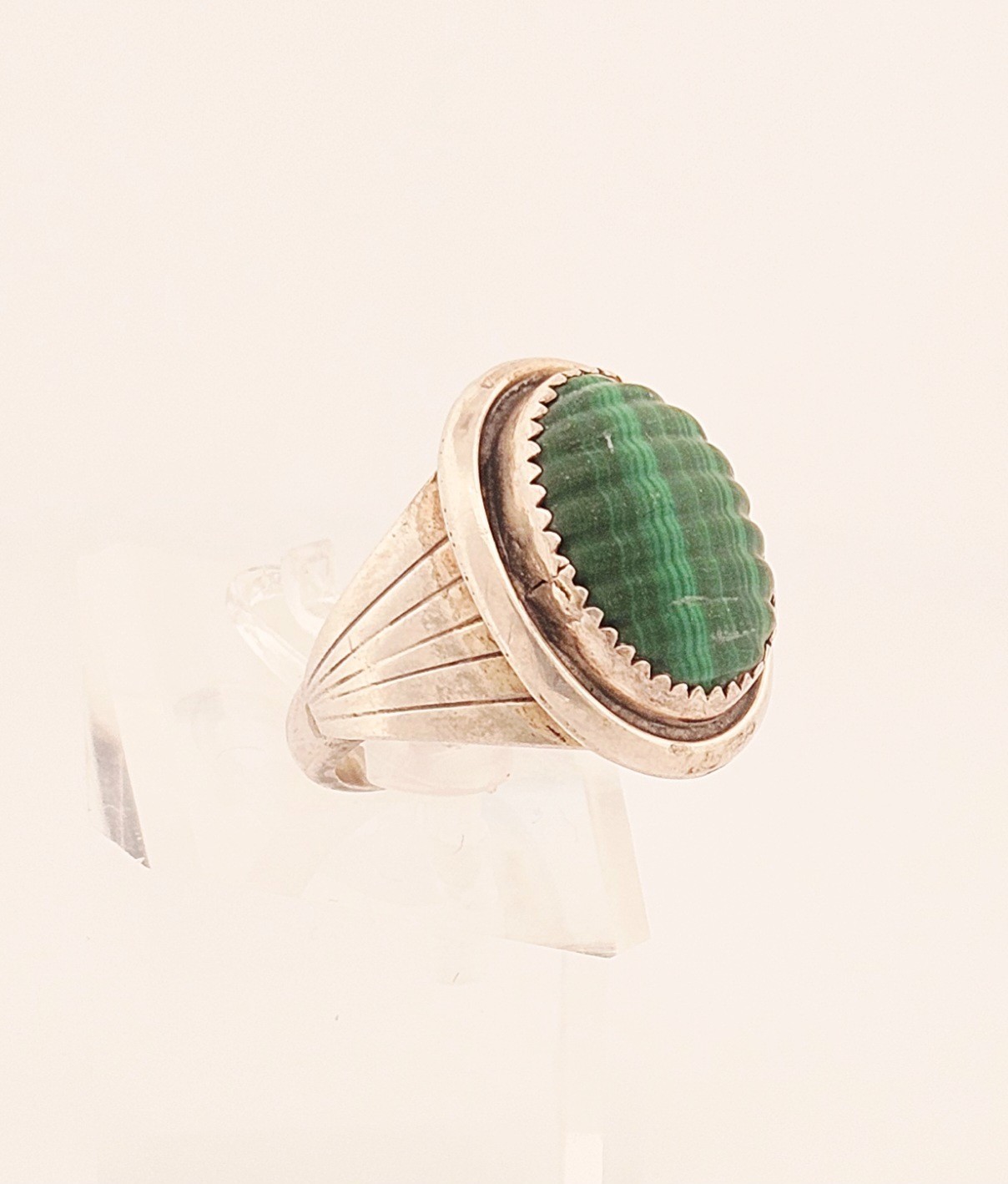 Sam P sterling silver native handmade carved malachite ring