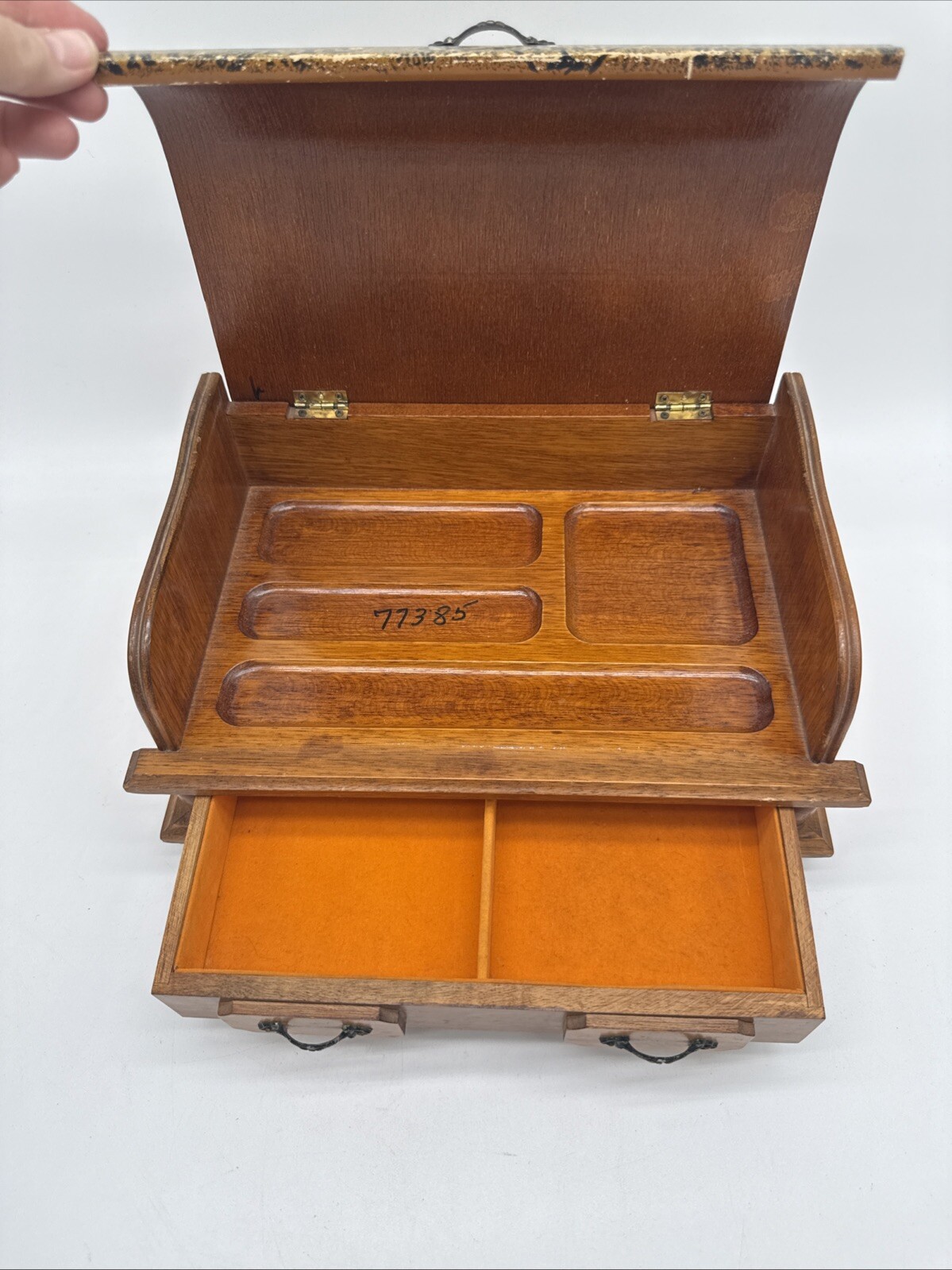 Wooden Old World Map Jewelry Box Approx 11’x8″ Hinged Top and 1 Drawer