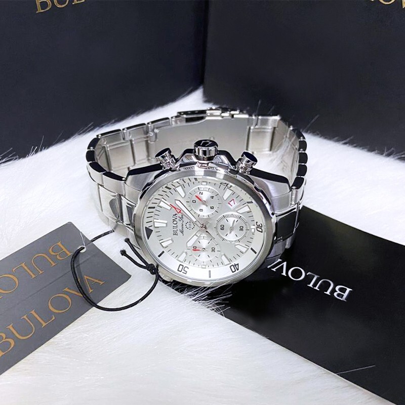 Men New Bulova Classic White Marine Star Stainless Steel 96B255 Watch (43MM)