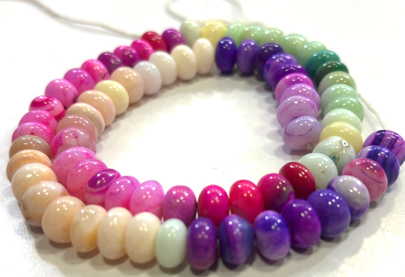 MULTI OPAL BEADS ROUNDELLE 8-9MM SMOOTH GEMSTONE 16 INCH NECKLACE