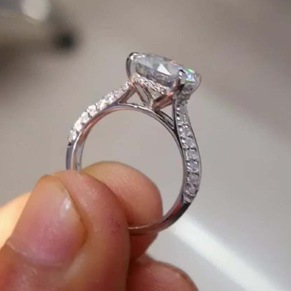 1.90 TCW Round Cut Moissanite Solitaire Engagement Ring In 14k White Gold Plated