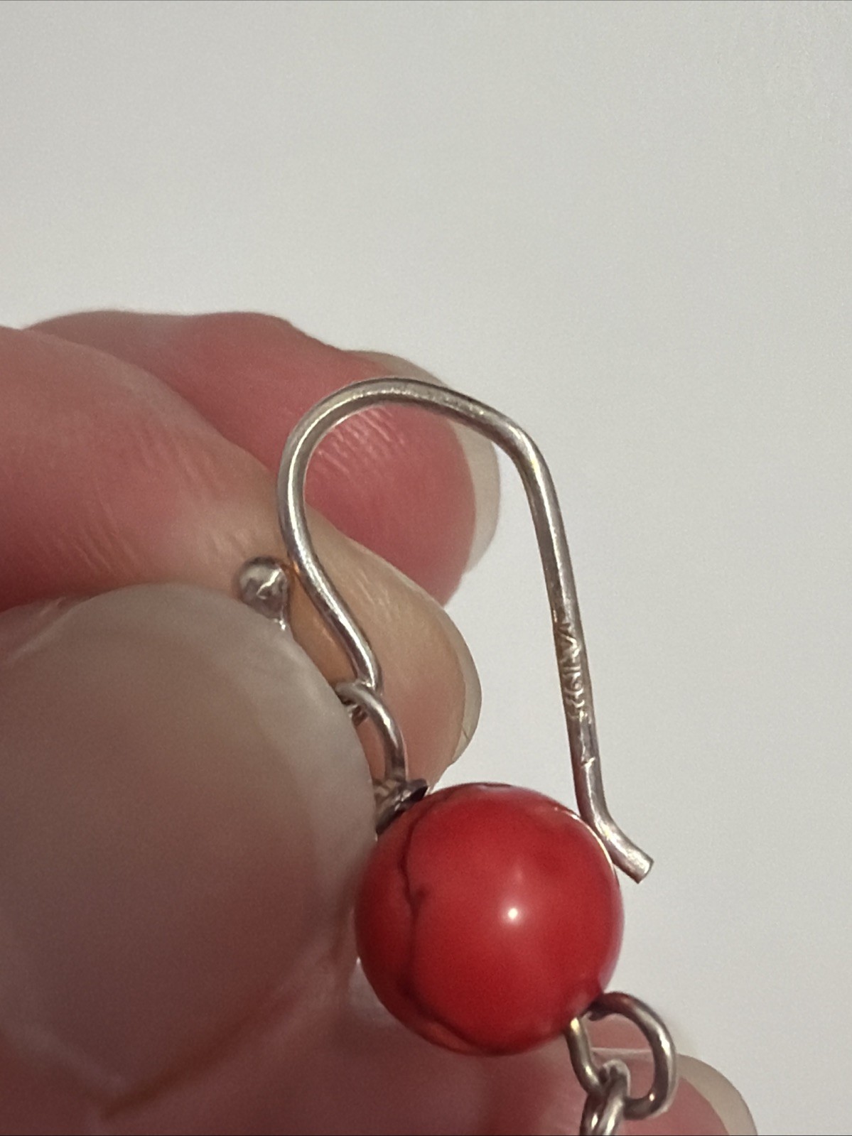 Sterling Silver Unkown Natural Possibly Coral Gemstone Dangle Earring 925
