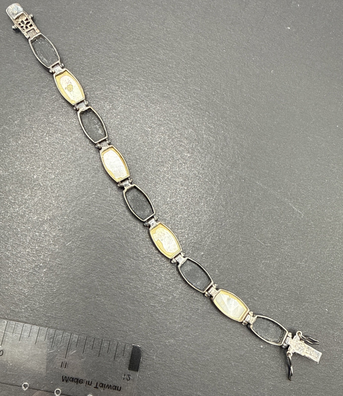 Sterling Silver Stefani Argento Bracelet 925 Black And White Panels 7” Y8