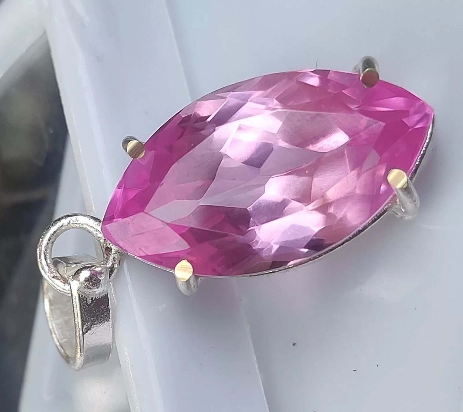 Natural 33.50 CT Pink Sapphire Marquise Certified Gemstone Pendant 925 Silver