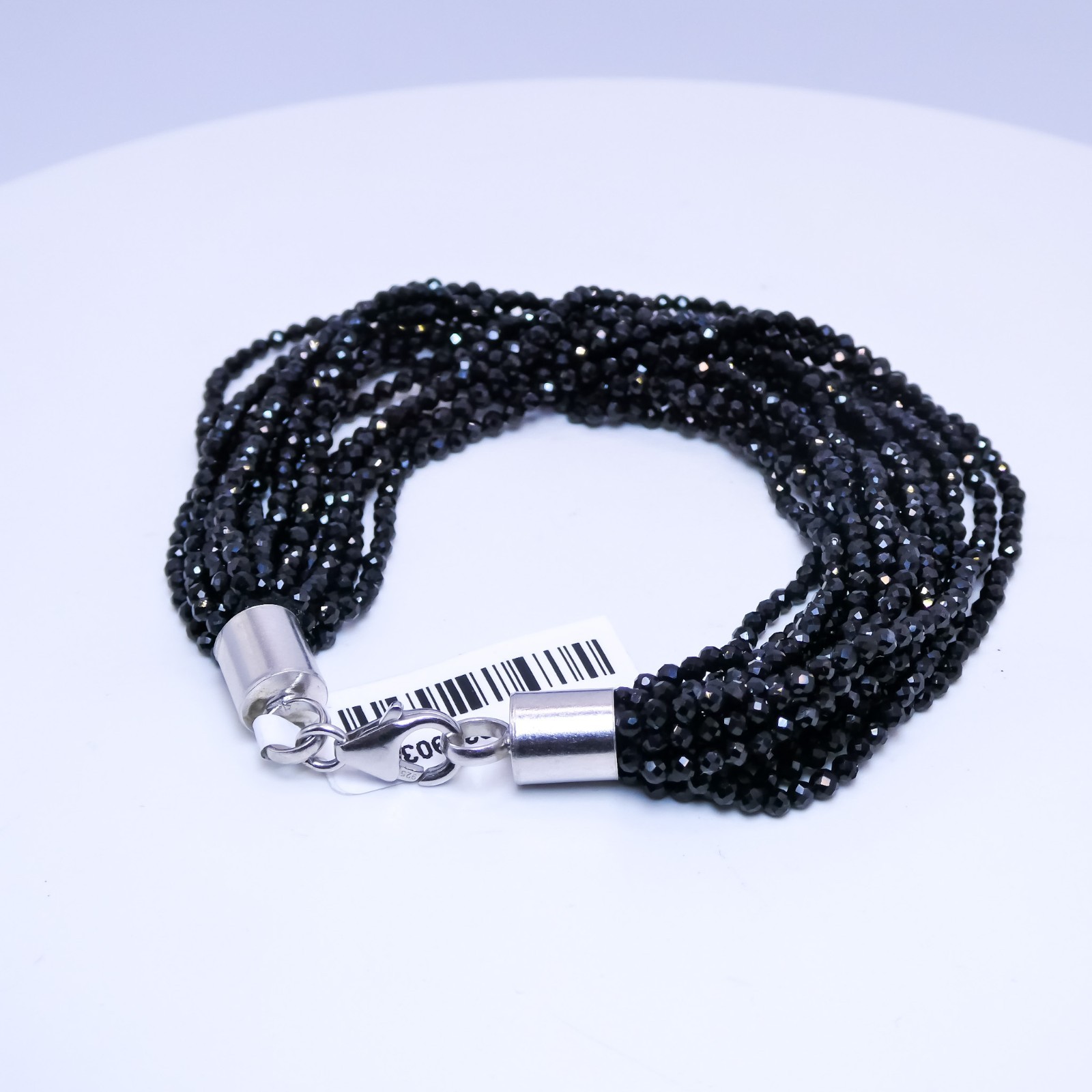 New Sterling Silver Black Spinel 100ctw Faceted Beaded Multi Strand 7″ Bracelet