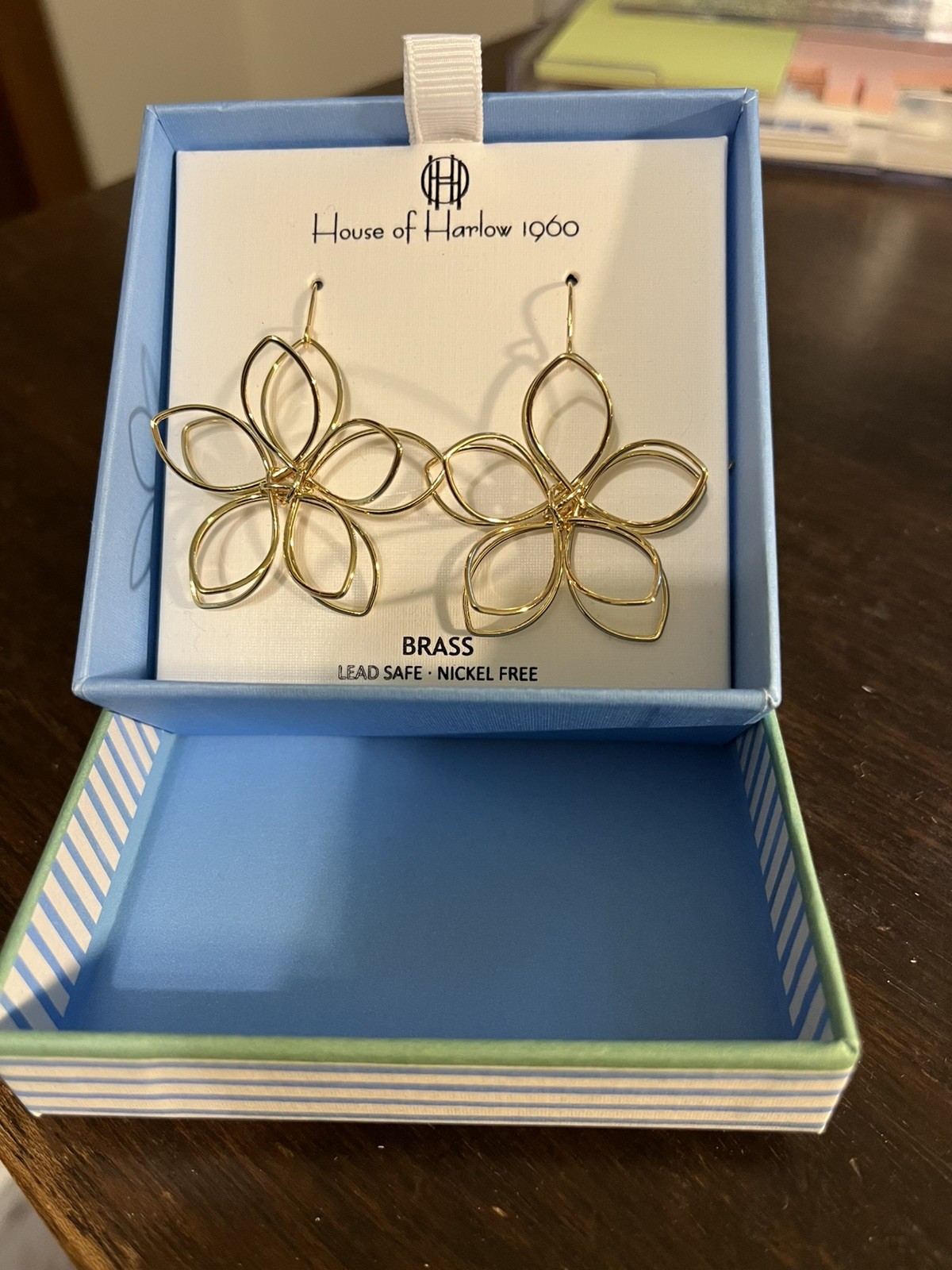 House of Harlow 1960 3-dimensional brass flower earrings