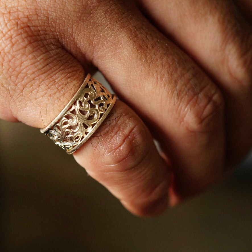 14K Gold Eternity Vine Engraved Band Stackable Bridal Women Ring Gift Ideas Her