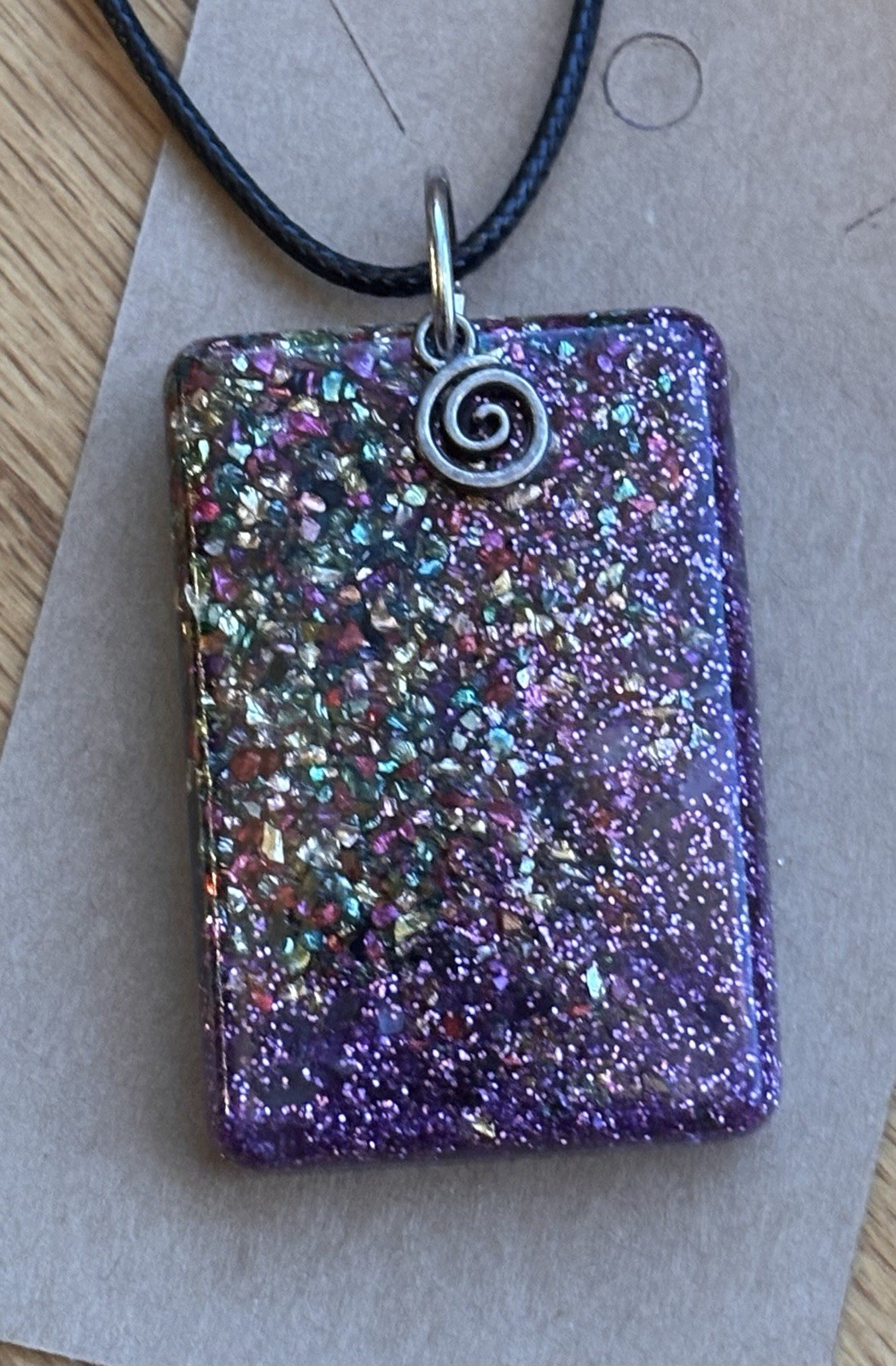 Handmade Resin Glitter Pendant Necklace – Crushed Glass Sparkle –purple Jewelry