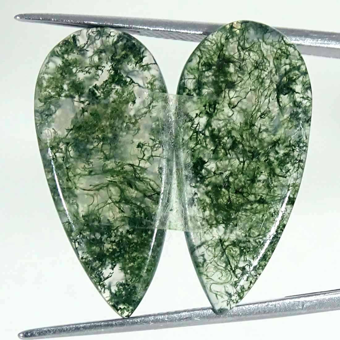 13.90Cts Natural Green Moss Agate Gemstone Checker Faceted Pear Pair 12x26x3mm