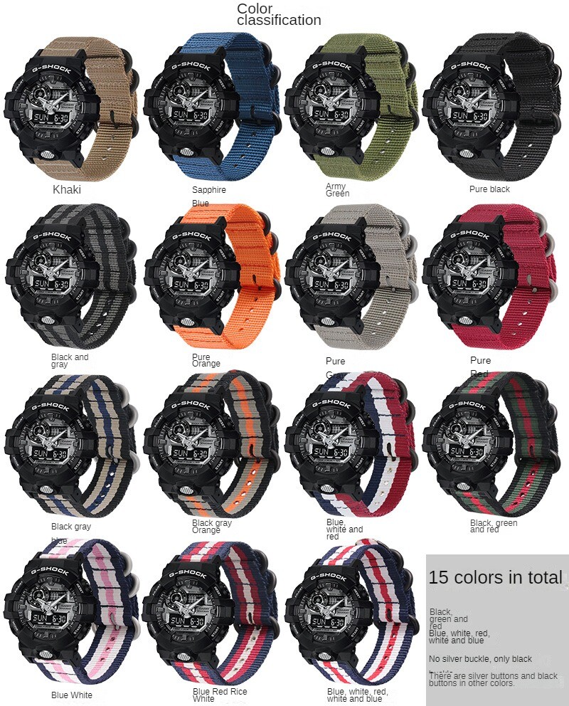 For Casio G-SHOCK Nylon Canvas Silicone sports Watch Band Strap Connector 16mm