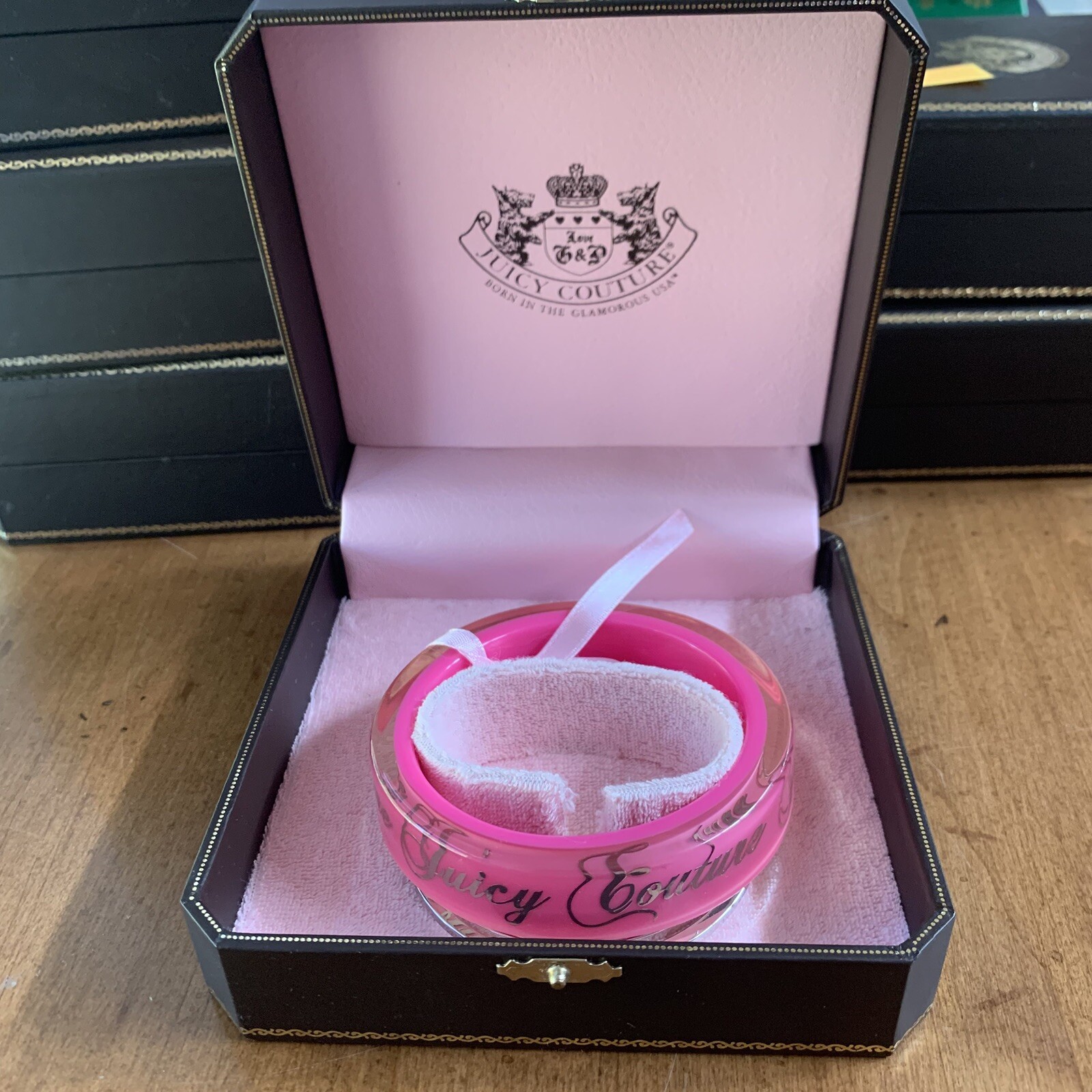 Retro Juicy Couture Pam & Gela Pink and Silver Thick Bangle Bracelets
