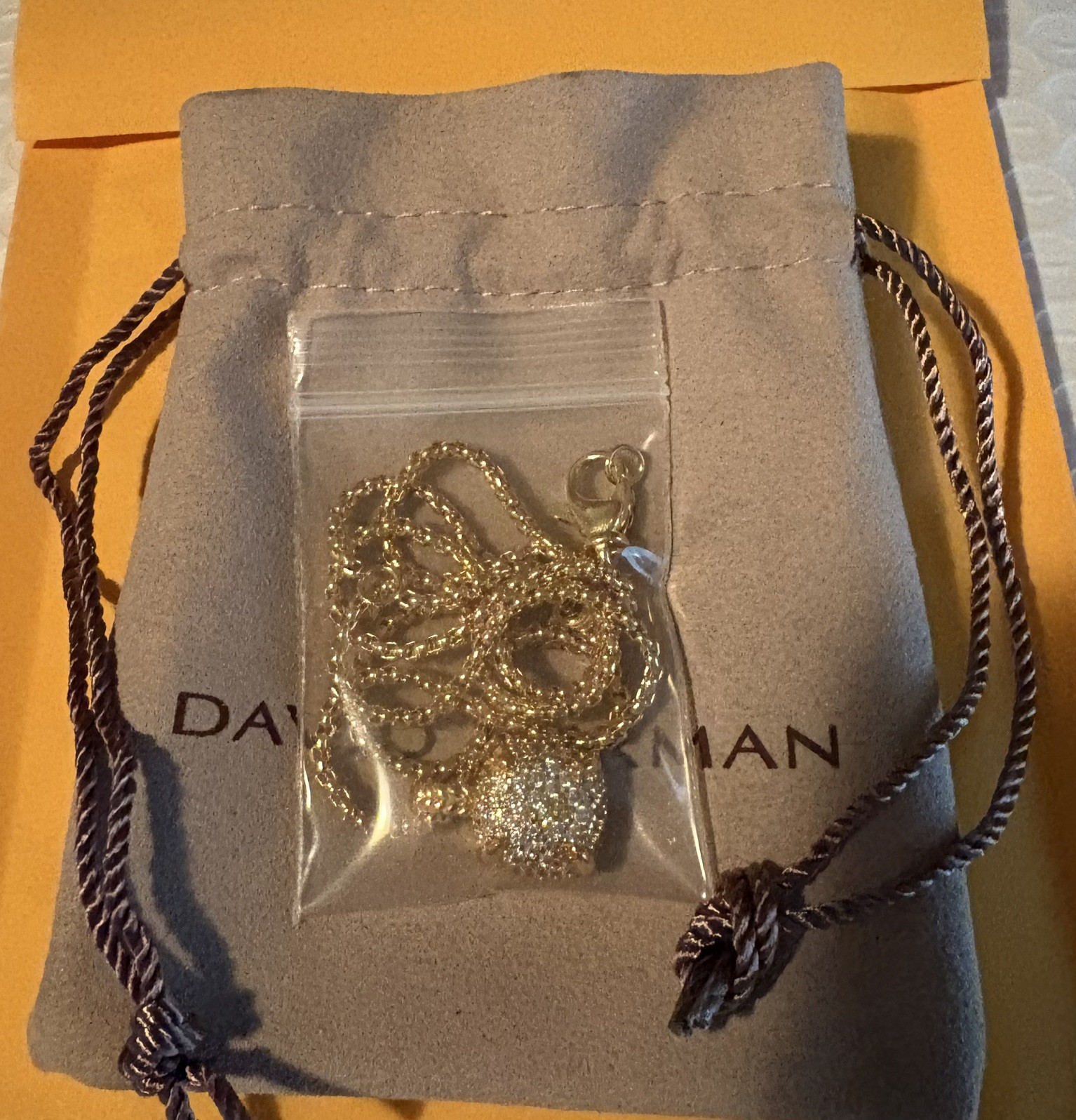 David Yurman 18k Yellow Gold Chatelaine Design Pendant Box Necklace ~ 17-19in