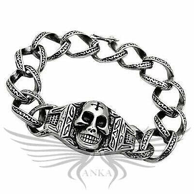 Men’S Skull Theme Biker Style Chain Stainless Steel Bracelet 8.75″ Tk569