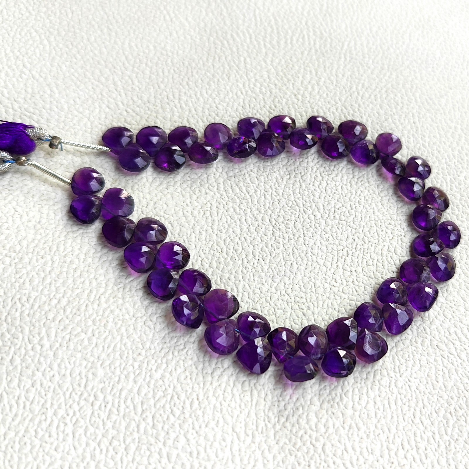 7mm Amethyst Faceted Heart Shape Beads 7.5 Inch Strand Brazil Natural Gemstones
