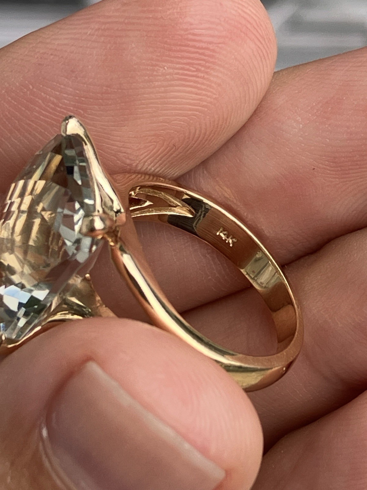 Effy 14K Gold Green Amethyst Cocktail Ring Large 13.9mm Cushion Cut Size 7, 7g