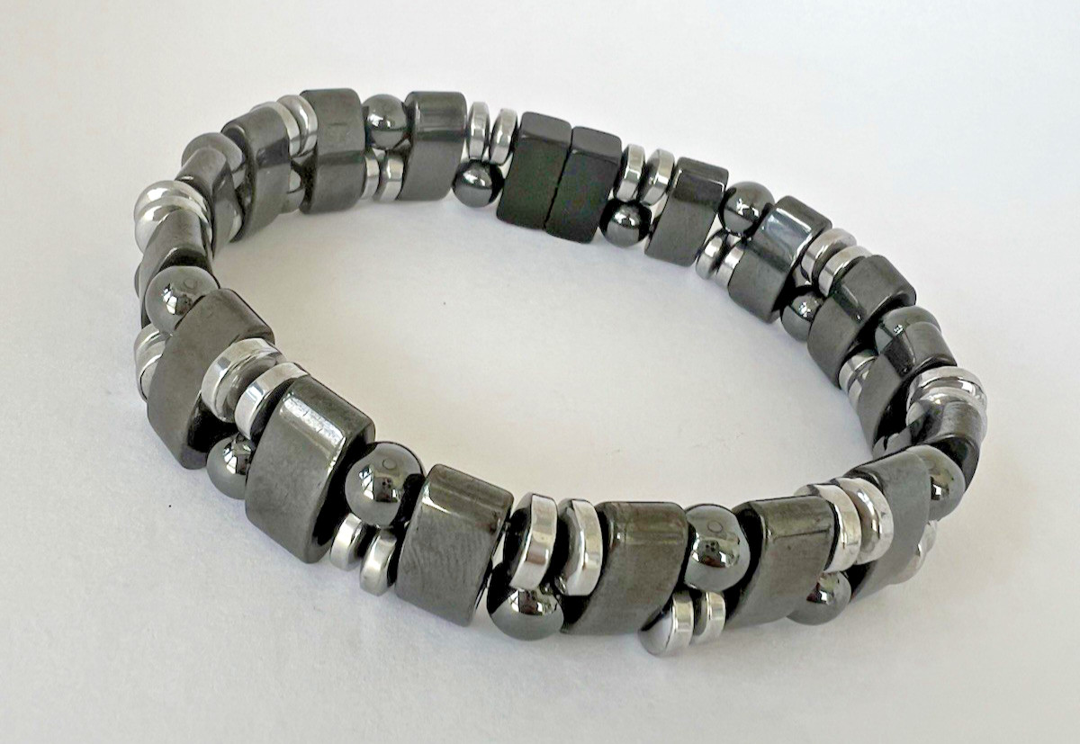 HANDMADE HIGH POWER 100% MAGNETIC HEMATITE BLACK/SILVER BRACELET MEN’S WOMEN’S