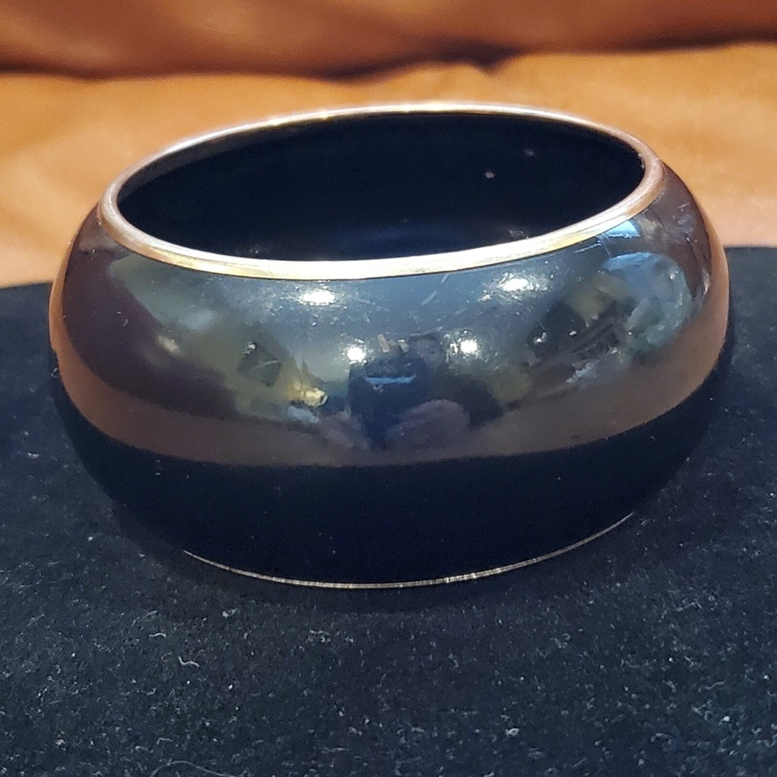 3.5 inch x 3.25 inch Bllack and Gold Metal Bangle Bracelet 2 3/4 inch Opening