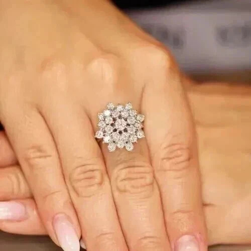 14k White Gold Plated 2.5Ct Round Lab Created Diamond Cluster Women Wedding Ring