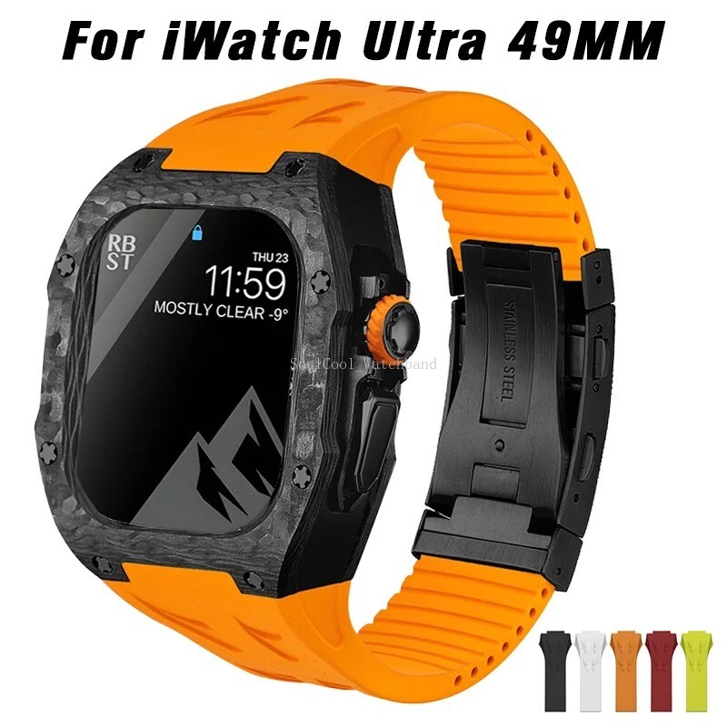 Luxury Titanium Carbon Fiber Case Rubber Band Mod Kit For Apple Watch Ultra 49MM