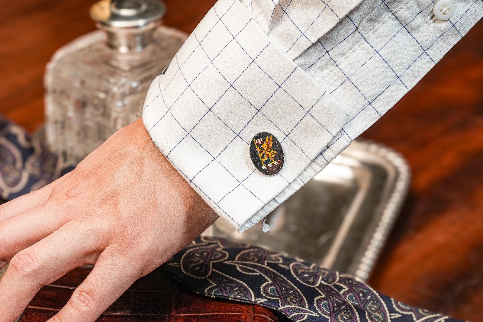 Striking Hand Painted Enamel Sterling Silver Antique English Cufflinks Armorial