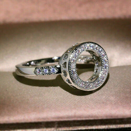 1.00 Ct Round Simulated Diamond Open Halo Engagement Ring 14K White Gold Finish