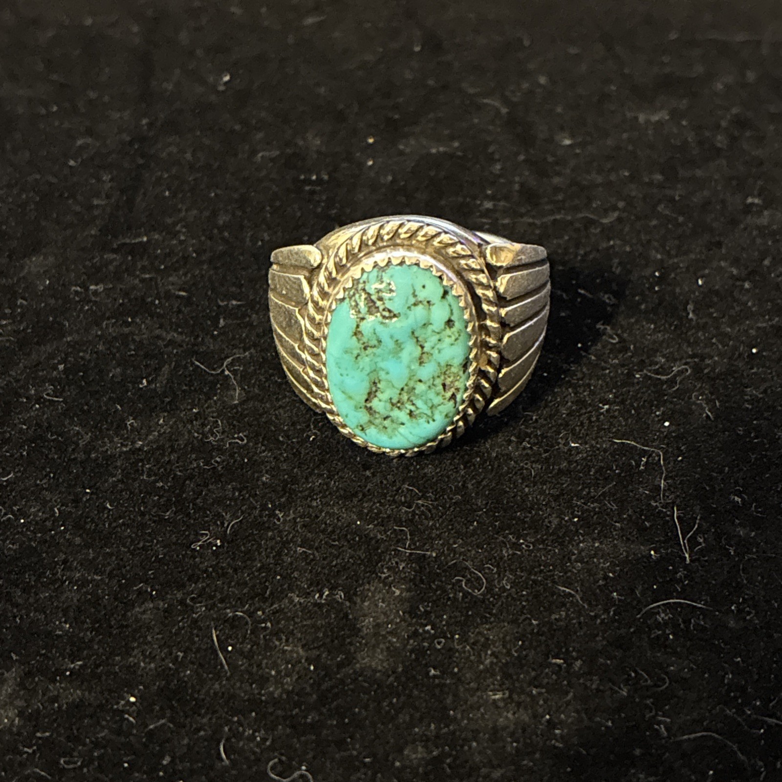 Native American Navajo Indian Sterling Silver Turquoise Stamped Ring