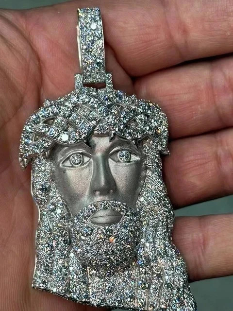 4CT Round Cut Lab Created Diamond Men’s Jesus Head Pendant 14K White Gold Plated