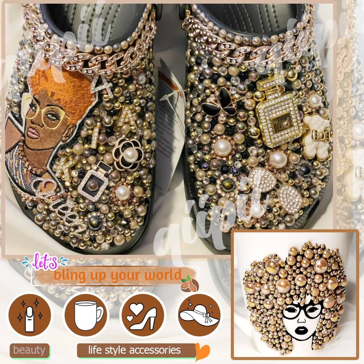 qiipii Dark Coffee Pearls Rhinestones 3-8mm