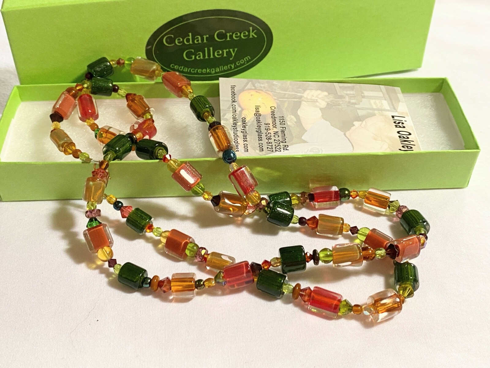 Studio Crafted LISA OAKLEY Shades of Watermelon Art Glass Bead 22” Necklace