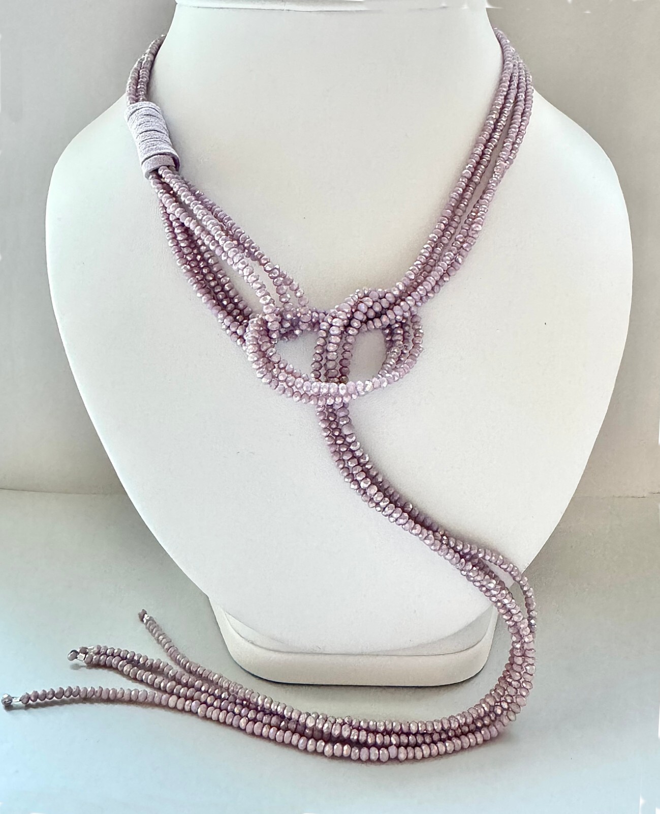 Crystal Lariat Necklace: Tie Necklace & Bracelet Set, Dusty Rose,Genuine Leather