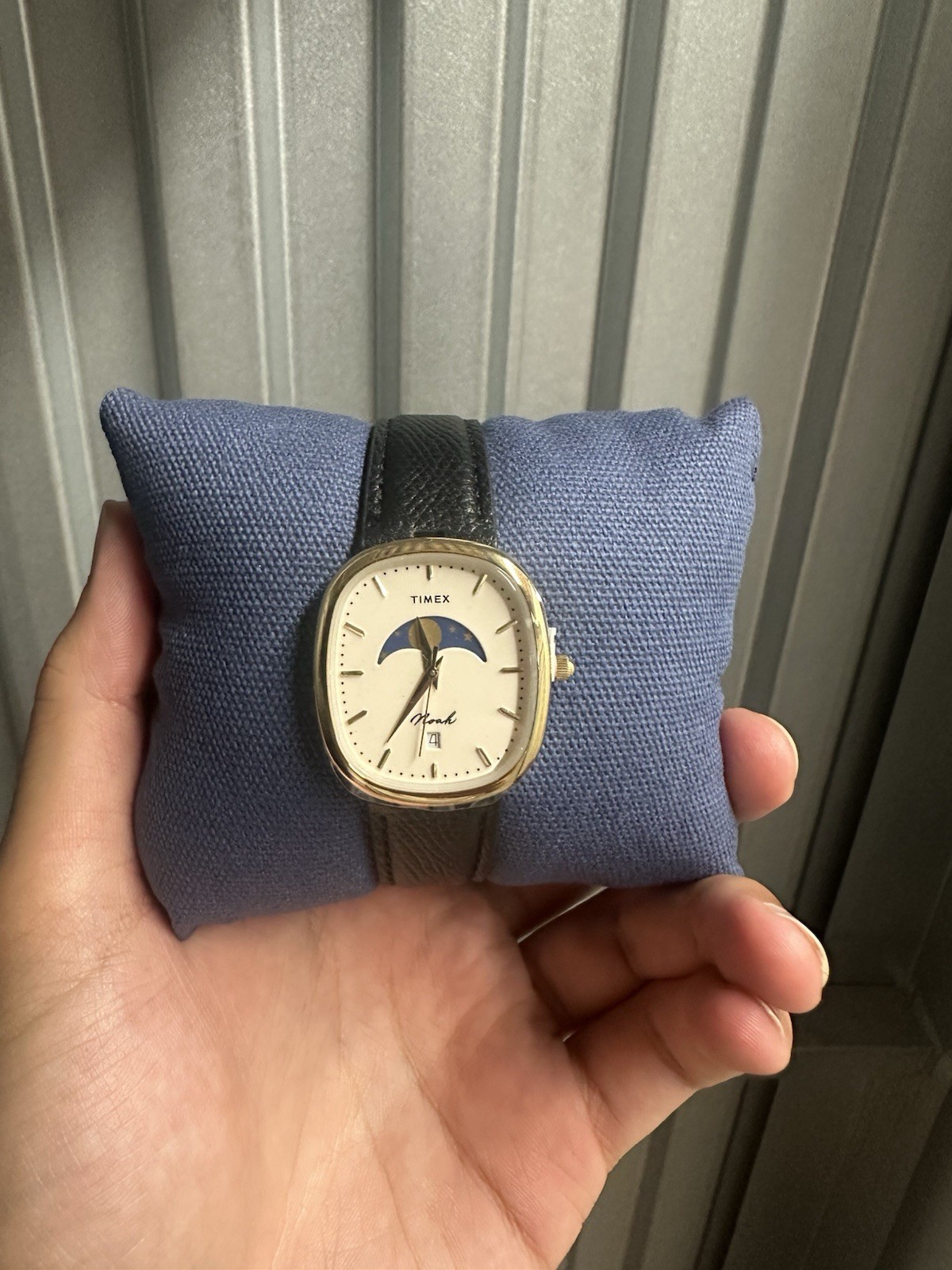 *Brand New* NOAH x TIMEX Oval Moon Phase Gold-Plated bezel Black Leather strap