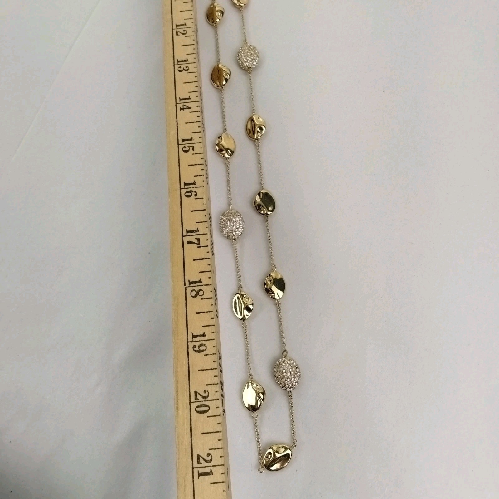 New Chico’s Necklace Gold Tone Crystal Pave Long Single Strand Layering Jewelry
