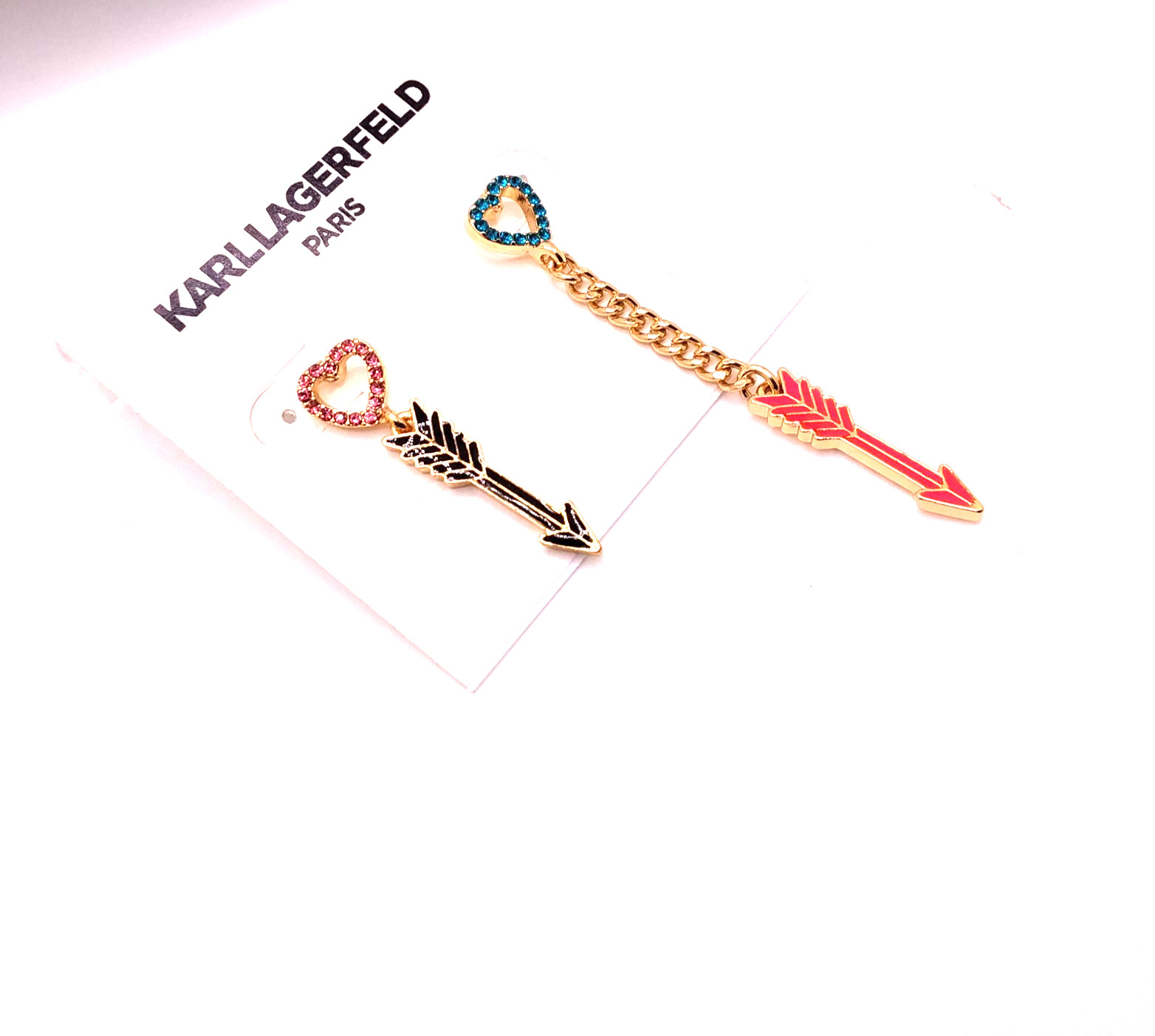 Karl Lagerfeld Paris Asymmetrical Heart & Arrow Dangling Crystal Paved Earrings