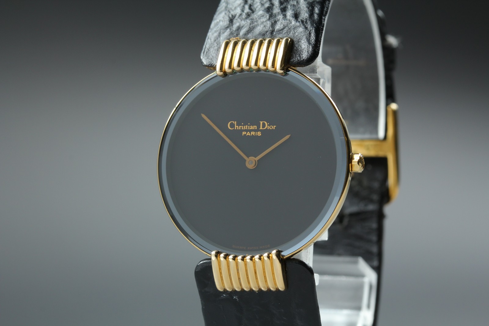 Vintage N MINT Christian Dior Bagheera D47-153-5 Black Dial Qz Mens Watch w/Box
