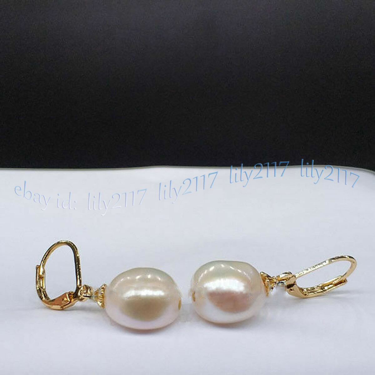 Genuine Natural 12-13mm South Sea White Baroque Pearl Dangle Earrings 14k Gold