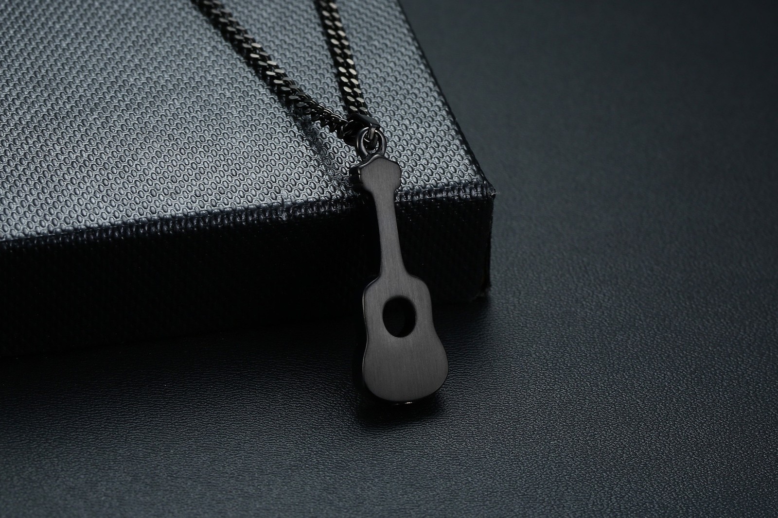 Guitar Cremation Pendants Ashes Holder Box Urn Necklace Stainless Steel Black