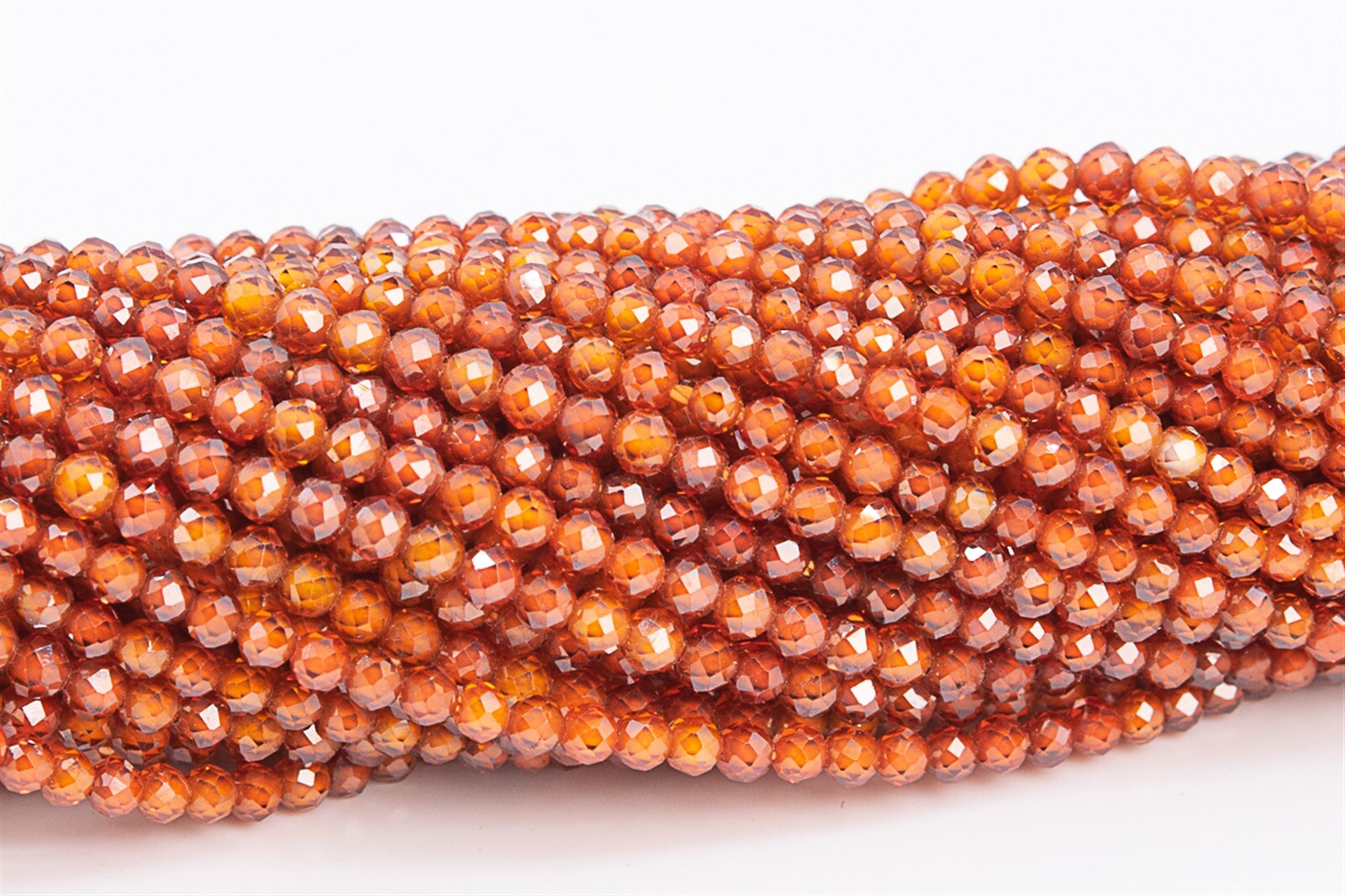 2MM Orange Brown Cubic Zirconia Beads Faceted Round Loose Beads 14.5″