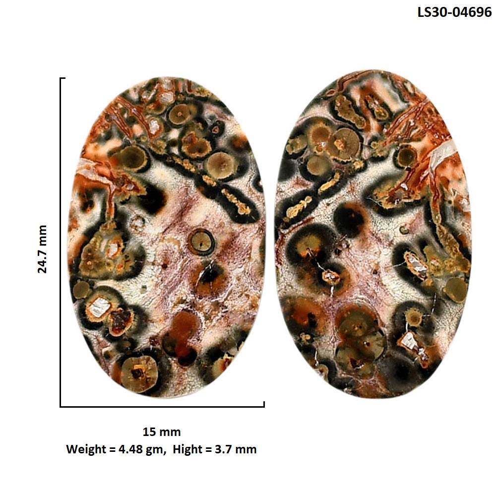 Natural Leopard Skin Jasper Pair 15×24.7×3.7 mm Oval Shape Gemstone LS30-04696